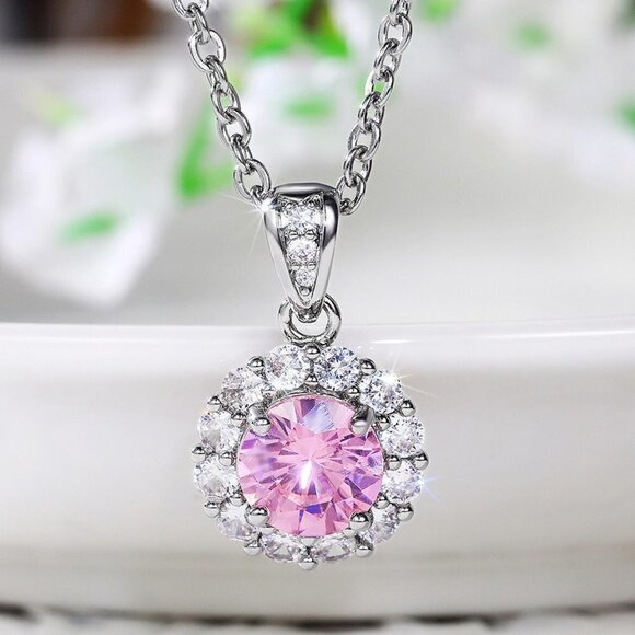 🔥 New Luxury Sparkly Pink Crystal CZ Necklaces for Women, HA4601 - Picture 1 of 4